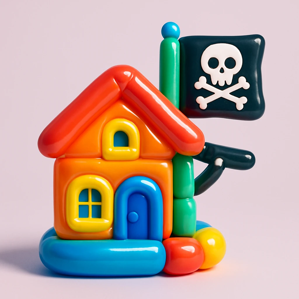 old pirate's house with skull flag emoji