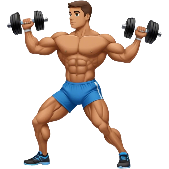 side-view bodybuilder dumbbell lunges emoji