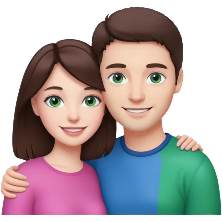 pink polaroid photo of a couple thats white with brunette hair blue and green eyes emoji