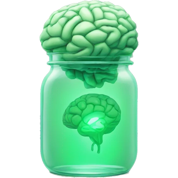 Brain floating in jar light by green light  emoji