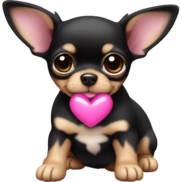 black & tan chihuahua puppy with a pink heart emoji