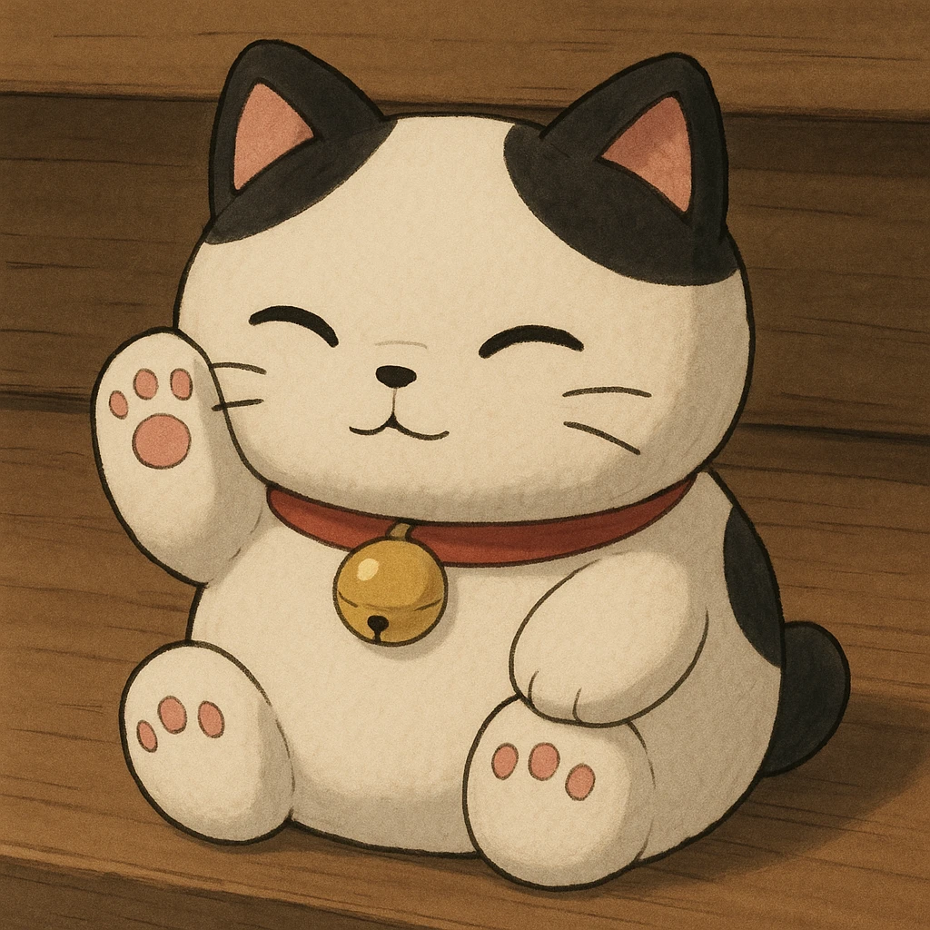 White and black Chinese lucky cat kawaii plushie  emoji