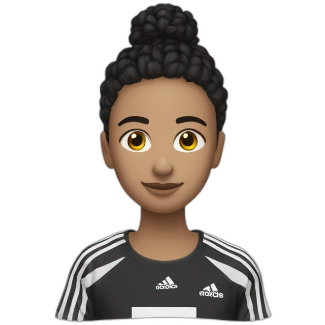 una perosona morocha sentada con un conjunto adidas negro emoji