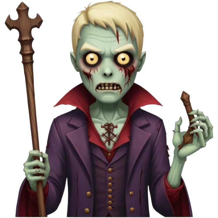 A zombie mixed with a vampire holding a wand emoji