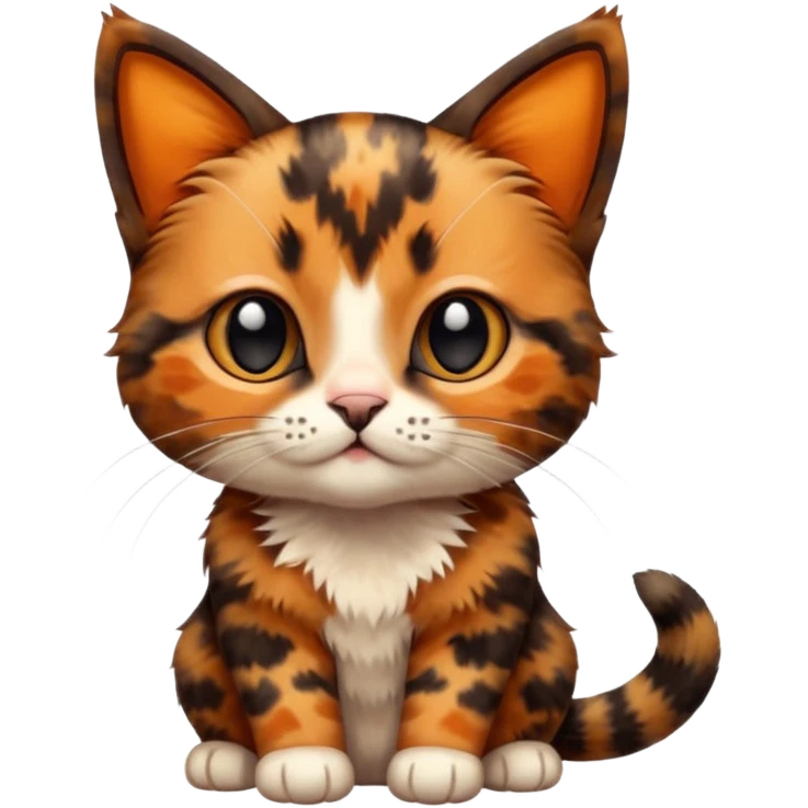 A high-resolution photo-realistic digital illustration of a brown multicoloured  tortoiseshell cat kitten, chest upward (no white) emoji