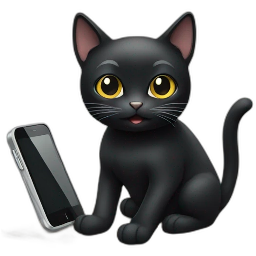 Black cat holding a smartphone emoji