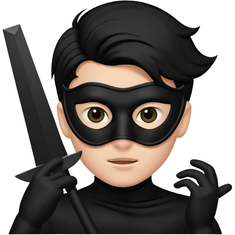 A boy in a sleek black mask, playful eyes showing as he strikes a dramatic pose. emoji
