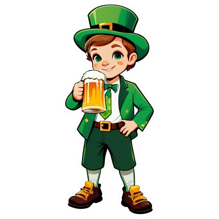 Kid named vic drinking beer in saint patty’s day attire  emoji