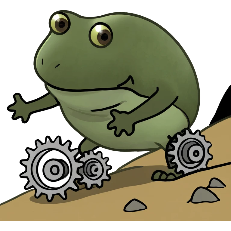 bufo hiking uphill with gears emoji