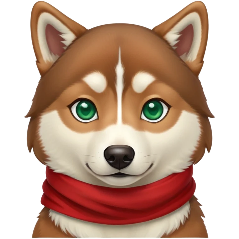Brown husky with red scarf and jade eyes emoji