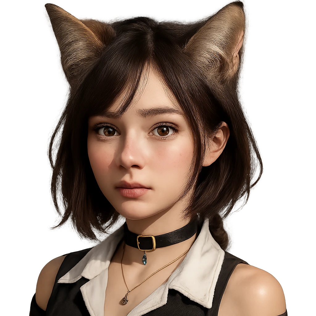 Add realistic cat ears to the anime girl in a photorealistic style. Keep the background transparent if possible. emoji