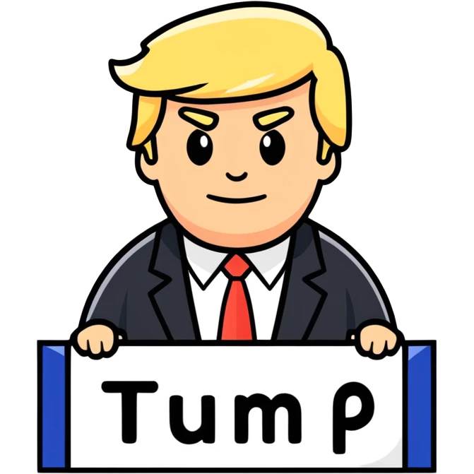 Sign that says hi with a picture of a guys head that looks like trump emoji