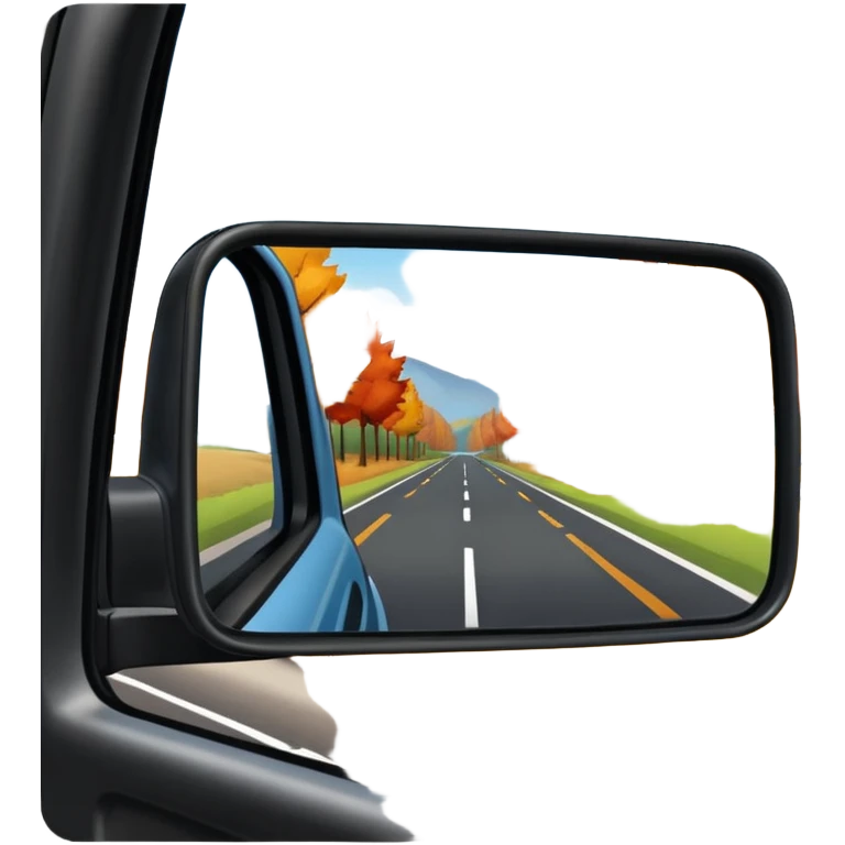 Fall scenery in the rearview mirror of a truck emoji