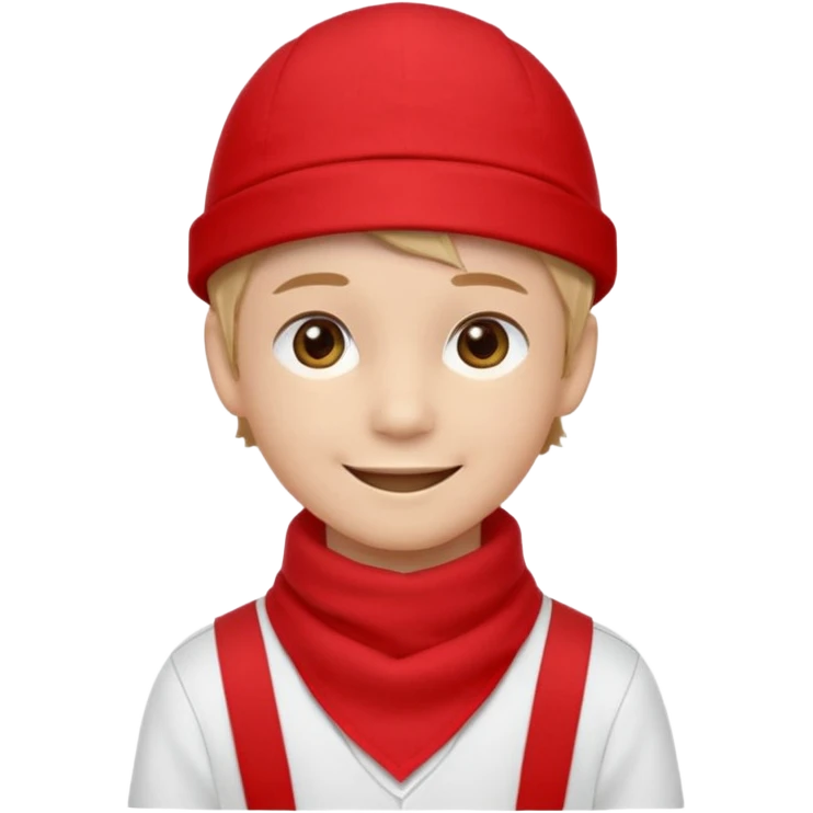 A Soviet pioneer emoji — smiling young boy wearing a bright red tie (pioneer neckerchief) and a red pilotka cap. White shirt, neat and cheerful, minimal flat emoji style, simple colors, clear outlines, professional emoji design. emoji