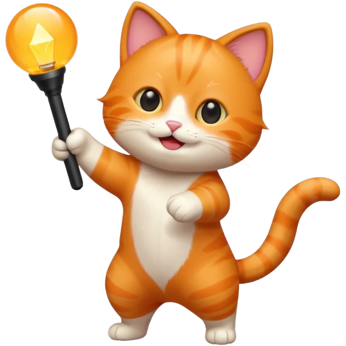 chibi cute orange cat dancing  holding a light stick emoji