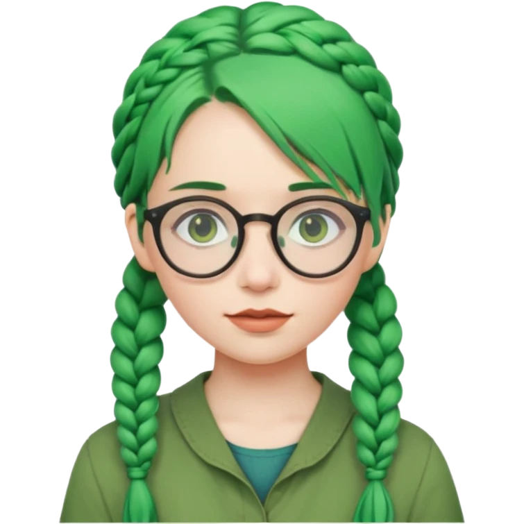 girl with green hairs, braids and spectacle, big visible braids  emoji