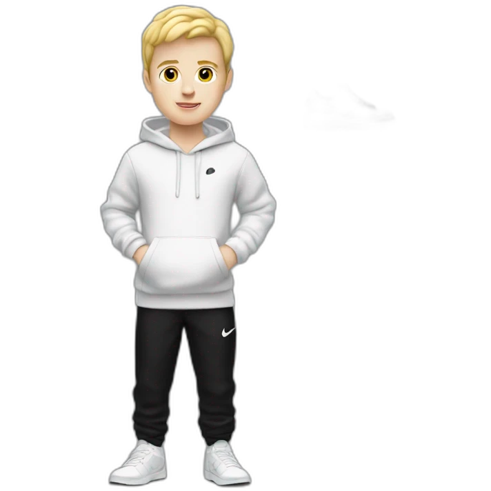 White boy with blond hair with Nike hoodie’s and Nike shoes with basic black pant emoji
