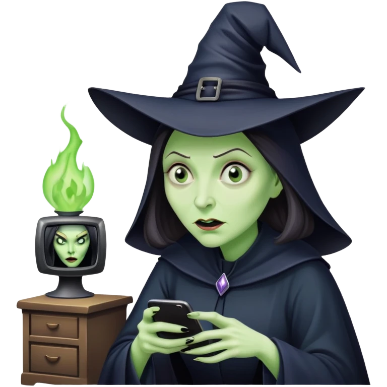Wicked witch watching TV emoji