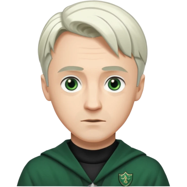 37-year-old Draco Malfoy, confident expression, silver hair, Slytherin colors emoji