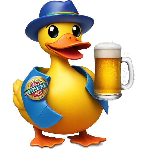 rainbow rubber duck holding a beer emoji