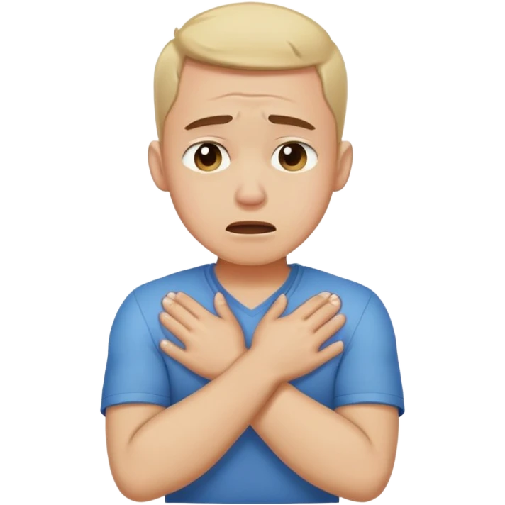 A guy with arms crossed and hands around neck crying  emoji