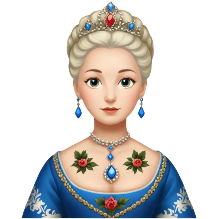 realistic cinematic Russian Empress Catherine the Great depicted with Victorian-style body tattoos emoji