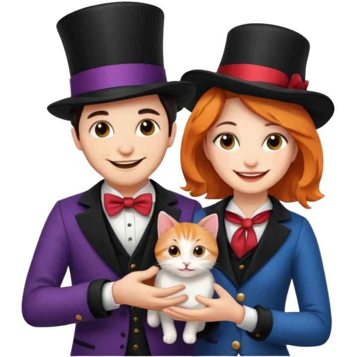 magician couple and their pet cat emoji