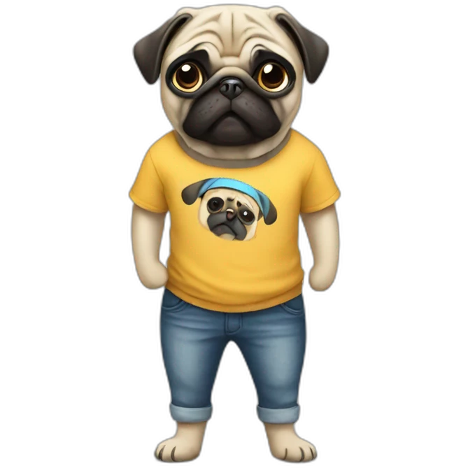 pug wearing a t-shirt emoji