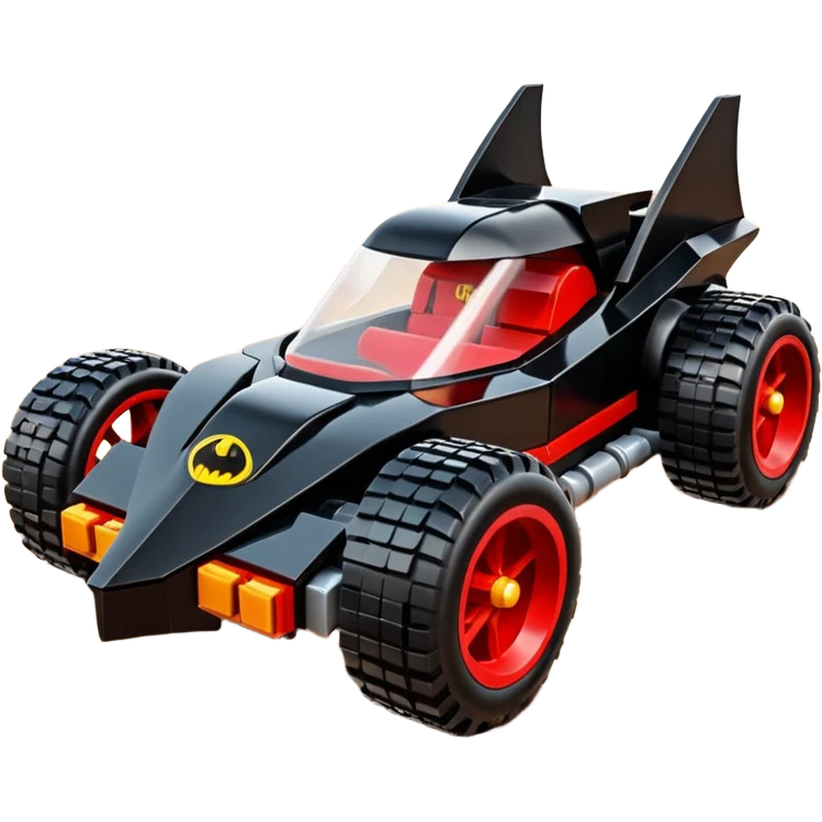 futuristic Lego Batmobile loosely based on 1956 freightliner school bus (flat long straight organically-shaped mechanical roomy interior seating inside the body) stealthy town hot rod desert dirt racing rwd buggy  emoji
