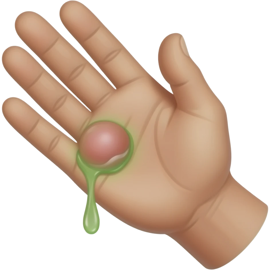 one pustula with green pus dripping out on hand emoji