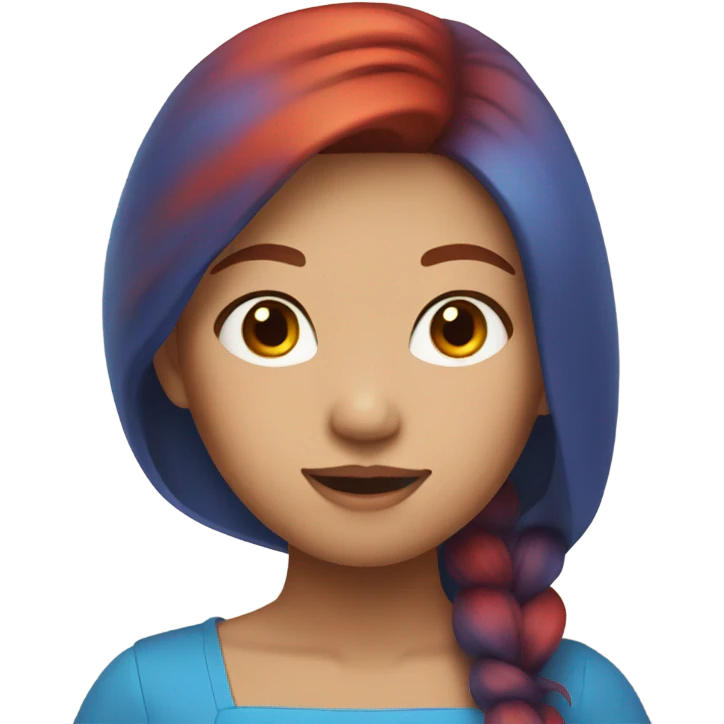 asian girl, red hair, colorful makeup, blue dress emoji