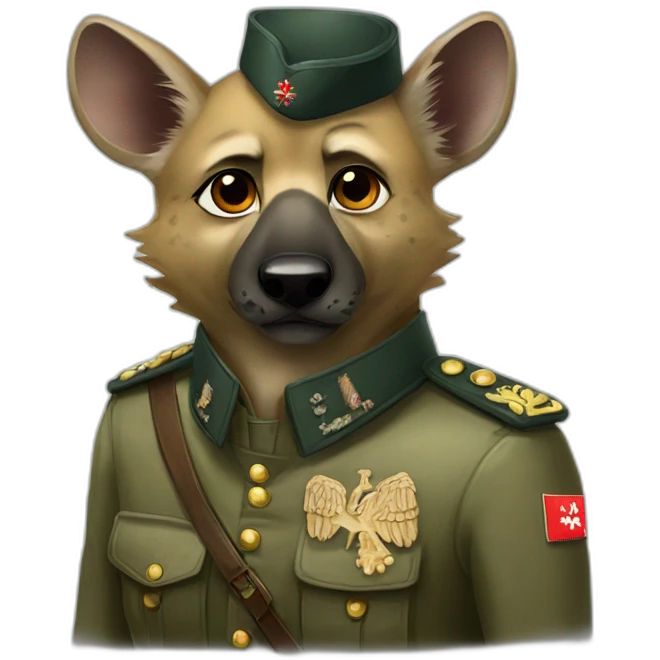 polish nationalist hyena wearing military uniform emoji