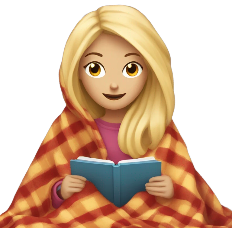 Blonde girl reading kindle under a blanket emoji
