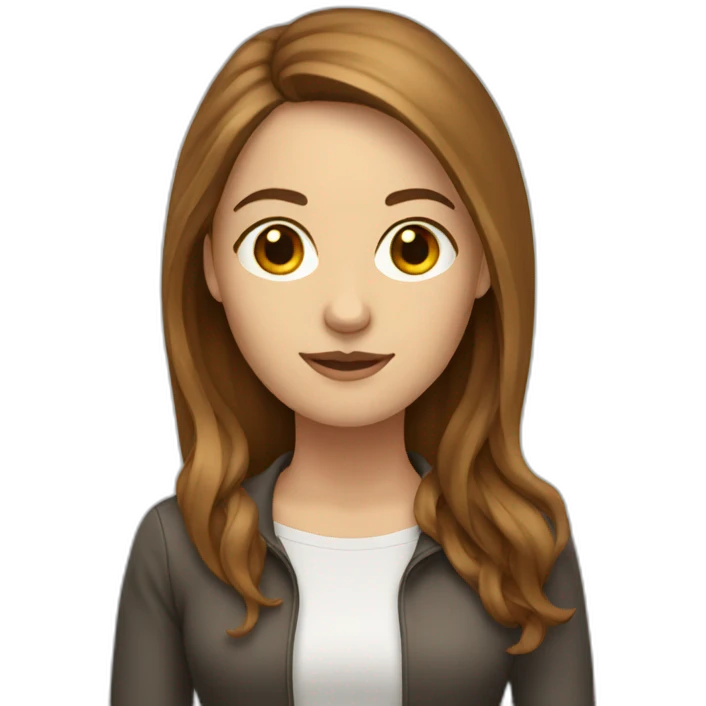 Copywriter white woman with brown shoulder long hair emoji
