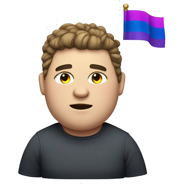 A chubby/muscular white man with half-slanted eyes and hair style with a parting on the left side holding the bisexual flag emoji