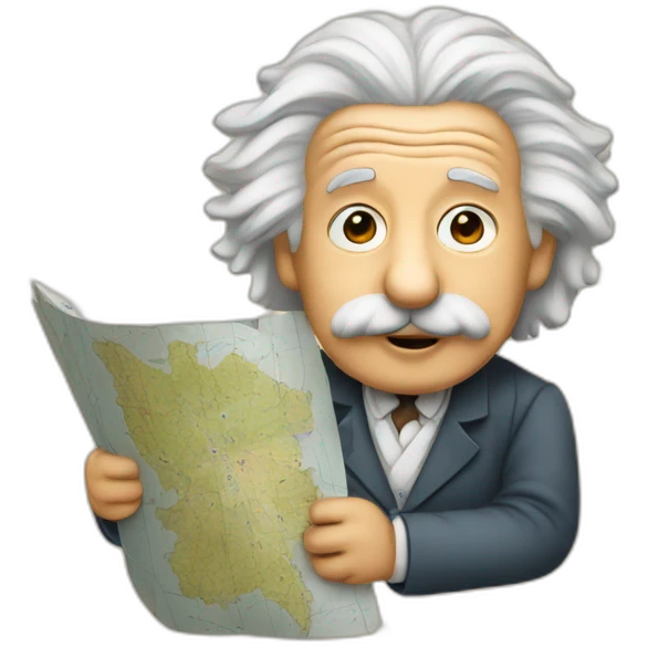 albert einstein holding a map emoji