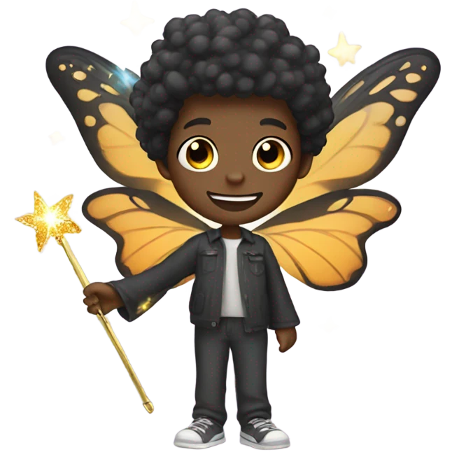 black boy fairy with wand emoji