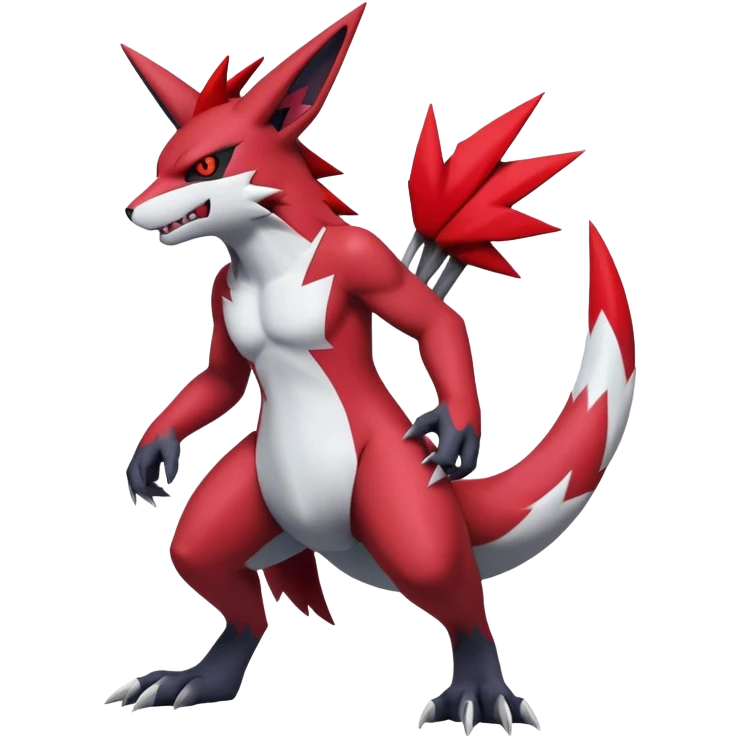 Edgy Cool Beautiful Zangoose-Guilmon-Zoroark, full body emoji