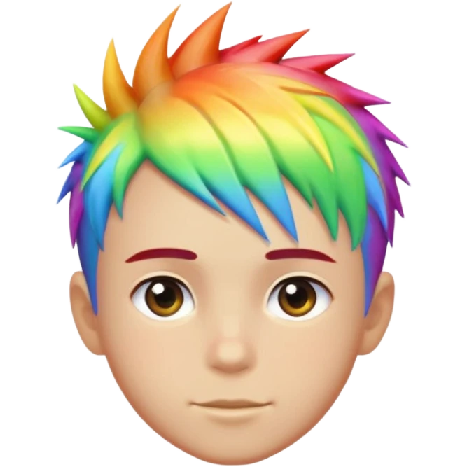 Boy with rainbow streaks — short spiky hair glowing under light. emoji