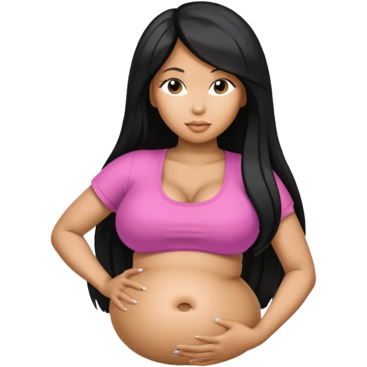  fat tan long half-white half-black hair nicki minaj with inflated belly emoji