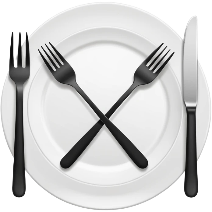 Minimalistic flat vector icon, iOS style, thin black contour on white background. Fork and knife crossed on a plate. Clean, no text, no shadows emoji