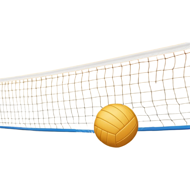 A close-up volleyball net with a ball hovering above it, set against the backdrop of a sandy volleyball court. The scene highlights the tension of an impending play, with the court lines clearly visible and a bright, sunny atmosphere surrounding the action. emoji