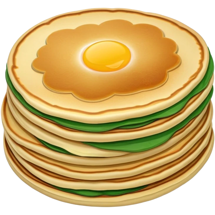 Shanghai Cong You Bing scallion pancake with visible layers, simplified emoji style with bold outlines and bright colors, cartoon style fried breakfast snack emoji