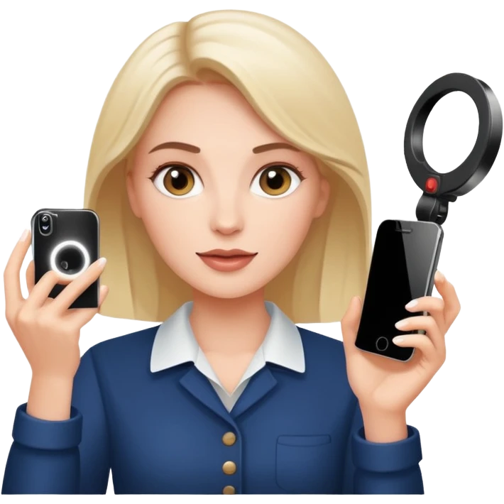 white woman vlogging with a phone and ring light emoji