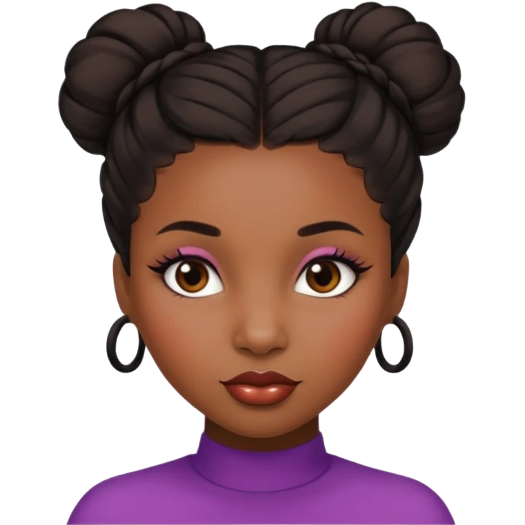 A black girl with edges and plump lips and long lashes with a bun in her hair and she looks like a baddie emoji