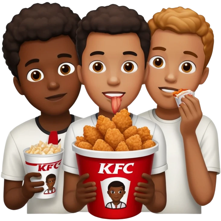 Three black young men eating from one KFC bucket emoji