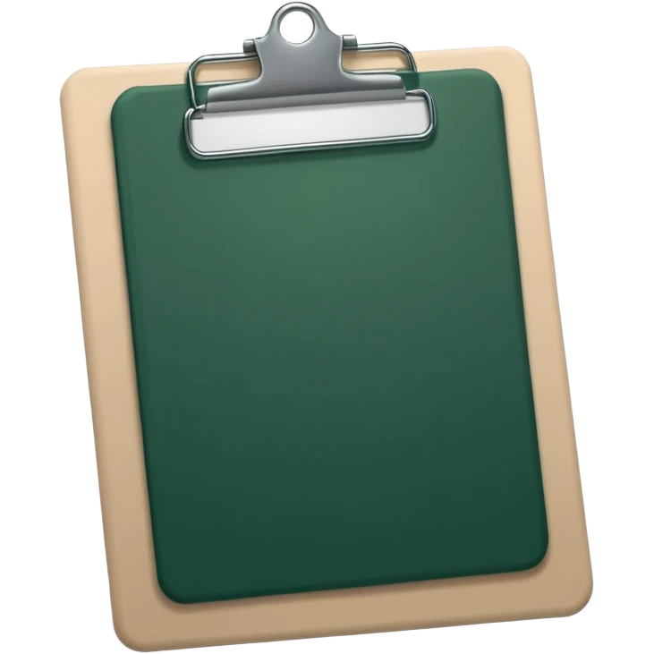 minimalistic dark green clipboard with light beige paper, no text, Apple emoji style emoji