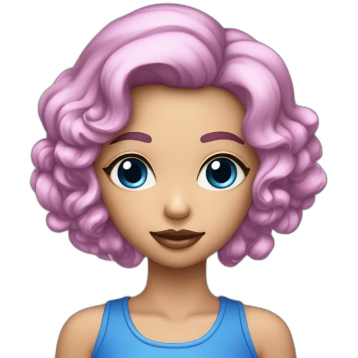 Fille cheveux bleumarrine et rose avec des paillettes dans les yeux emoji
