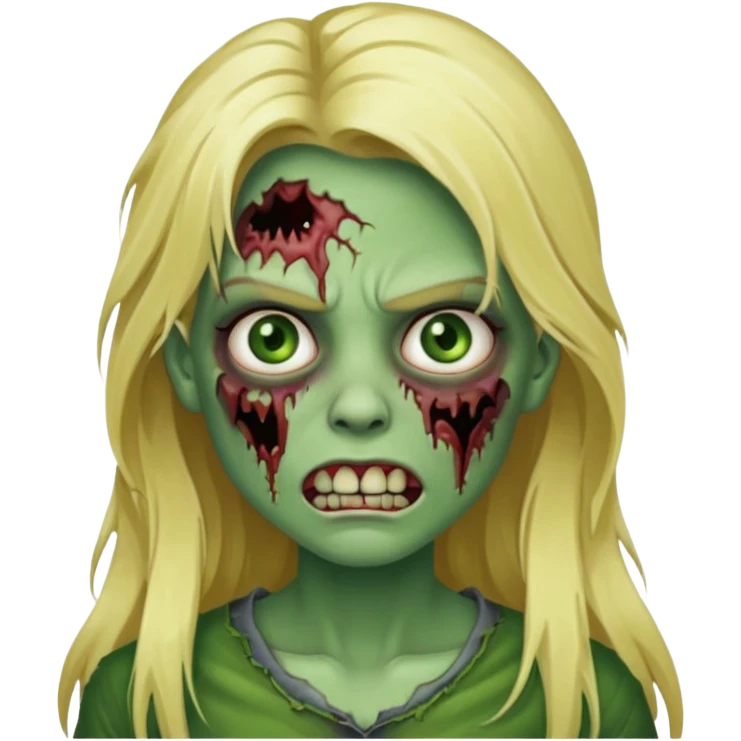 girl zombie with blonde long hair with teeth green skin and serious face emoji