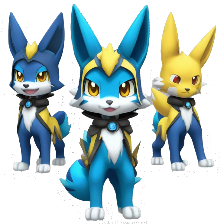 Anthro Cool Chibi Zeraora-Lucario-Renamon-Pokémon-Fakémon Full Body Detailed High Quality emoji